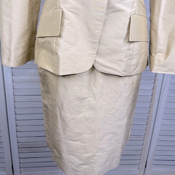 CUSTOM MADE BY DOROTHEA Vintage 60's 100% Silk Skirt Suit Golden Beige-Small - Picture 3 of 5